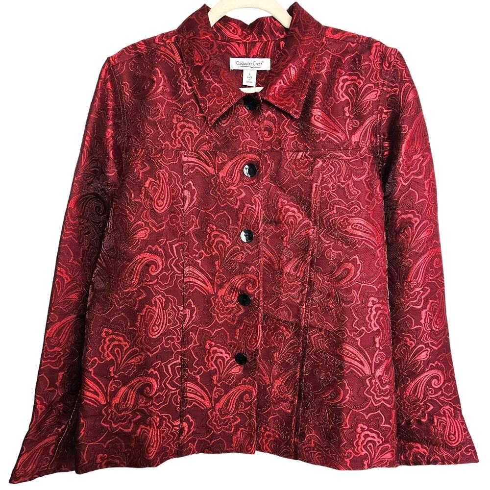Coldwater Creek Womens Joy Melodies Paisley Brocade Jacket Size L Holiday Blazer